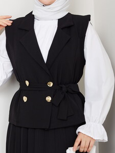 Üçlü Yelekli Etekli Takım Siyah #4