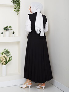 Üçlü Yelekli Etekli Takım Siyah #5