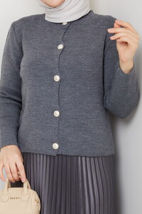 Önü Düğmeli Triko Etek Takım Gri #4
