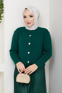 Önü Düğmeli Triko Etek Takım Zümrüt #3