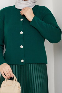 Önü Düğmeli Triko Etek Takım Zümrüt #4