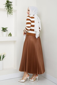Çizgili Hırkalı Etekli Kombin Taba #3