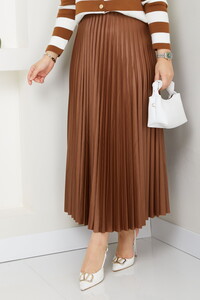 Çizgili Hırkalı Etekli Kombin Taba #4