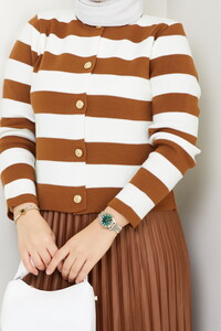 Çizgili Hırkalı Etekli Kombin Taba #5