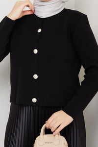 Önü Düğmeli Triko Etek Takım Siyah #4