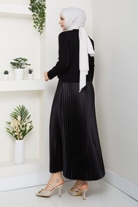 Önü Düğmeli Triko Etek Takım Siyah #5