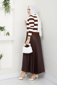 Çizgili Hırkalı Etekli Kombin Kahve #3