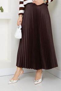 Çizgili Hırkalı Etekli Kombin Kahve #4