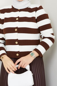 Çizgili Hırkalı Etekli Kombin Kahve #5