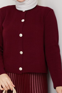 Önü Düğmeli Triko Etek Takım Bordo #4