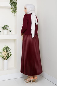 Önü Düğmeli Triko Etek Takım Bordo #5