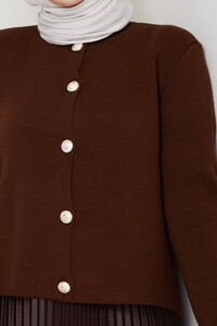 Önü Düğmeli Triko Etek Takım Kahve #4