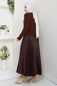 Önü Düğmeli Triko Etek Takım Kahve #5