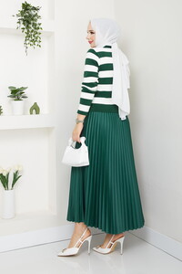 Çizgili Hırkalı Etekli Kombin Zümrüt #3