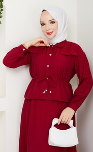 Beli Tünelli Etekli Takım Bordo #3