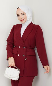 Blazer Ceket Tesettür Takım Bordo #3