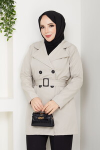 Kemerli Basic Trençkot Bej #3