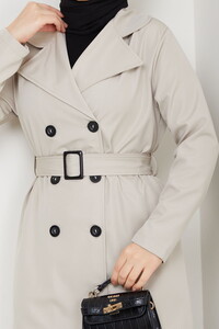 Kemerli Basic Trençkot Bej #4