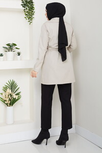 Kemerli Basic Trençkot Bej #5