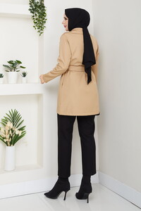 Kemerli Basic Trençkot Vizon #5