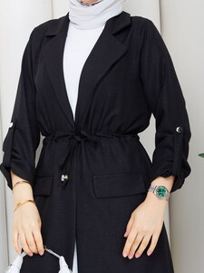 Bağlamalı Uzun Keten Pantolon Takım Siyah #4