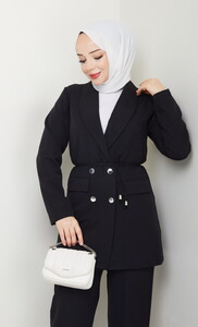Blazer Ceket Tesettür Takım Siyah #3