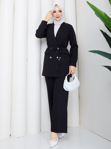 İp Bağlamalı Blazer Ceket Takım Siyah #3
