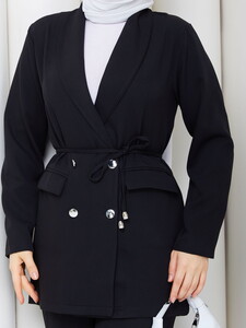 İp Bağlamalı Blazer Ceket Takım Siyah #4