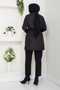 Kemerli Basic Trençkot Siyah #5