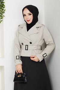 Etek Üstü Kısa Trençkot Bej #3