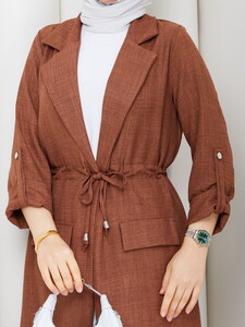 Bağlamalı Uzun Keten Pantolon Takım Taba #4