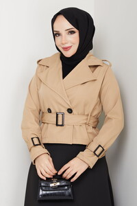 Etek Üstü Kısa Trençkot Vizon #3