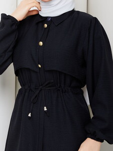 Beli Tünelli Keten Pantolon Takım Siyah #4