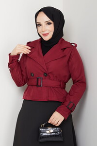 Etek Üstü Kısa Trençkot Bordo #3