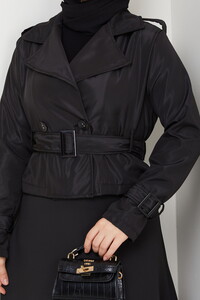 Etek Üstü Kısa Trençkot Siyah #4