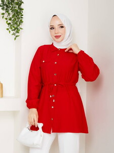 Tünelli Tesettür Tunik Kırmızı #3