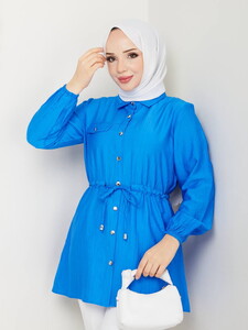 Tünelli Tesettür Tunik Mavi #3