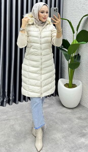 Kapşonu Kürklü Şişme Yelek Taş #3