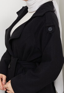 Apoletli Uzun Boy Kaşe Kaban Siyah #4