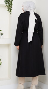 Apoletli Uzun Boy Kaşe Kaban Siyah #5