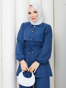 Beli Tünelli Keten Pantolon Takım Laci #3