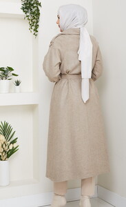 Apoletli Uzun Boy Kaşe Kaban Bej #5