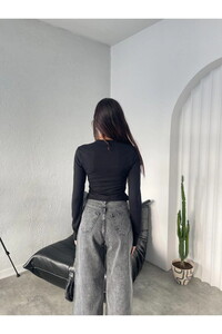 Düğmeli Sandy Bluz Gri #3