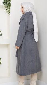 Apoletli Uzun Boy Kaşe Kaban Gri #5