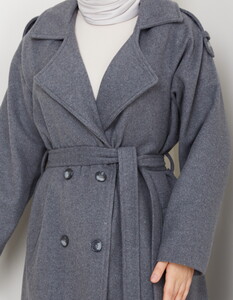 Apoletli Uzun Boy Kaşe Kaban Gri #4