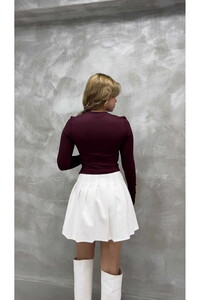 Düğmeli Sandy Bluz Bordo #3