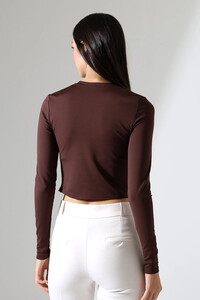 Düğmeli Sandy Bluz Kahve #4