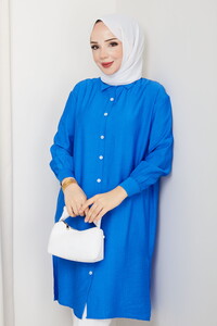 Yandan Yırtmaçlı Basic Tunik Mavi #3