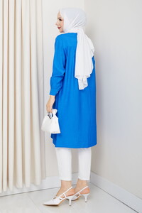 Yandan Yırtmaçlı Basic Tunik Mavi #5