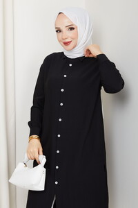 Yandan Yırtmaçlı Basic Tunik Siyah #3